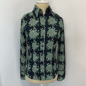 Vintage 1970s Size Medium Geometric Polyester Button Up Shirt